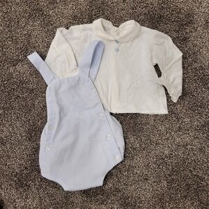 Babyferr Spain Baby Boys Girls White Blue Gingham Romper Suspenders 6M